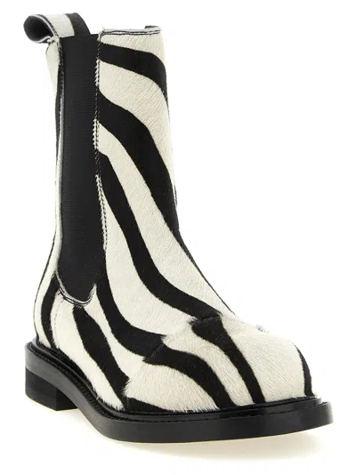 Moschino Zebra Pattern Ankle Boots Elastic Panels In Black