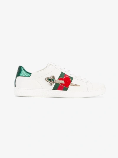 Shop Gucci Heart Dagger Ace Sneakers In White