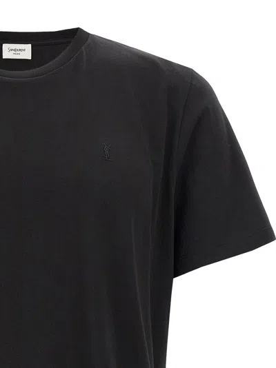 Saint Laurent Cassandre-embroidered Cotton T-shirt In Black