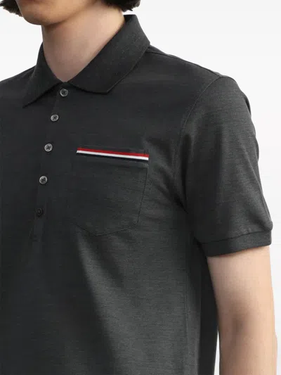 Thom Browne Rwb Stripe Patch Polo In Black