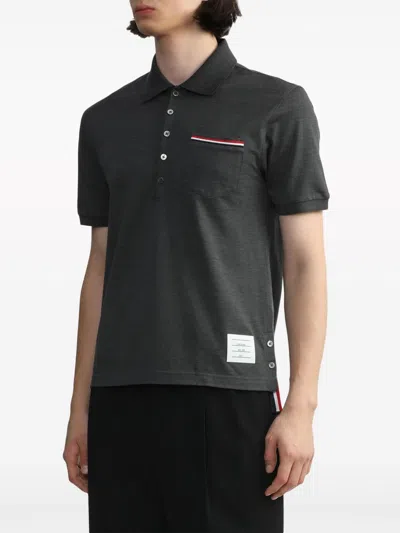 Thom Browne Rwb Stripe Patch Polo In Black