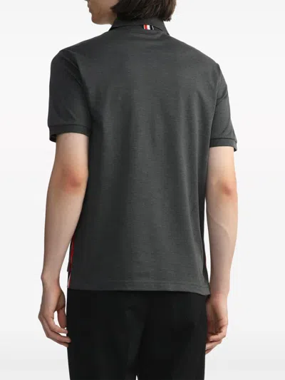 Thom Browne Rwb Stripe Patch Polo In Black