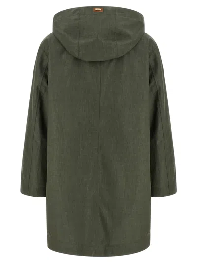 Herno Technical Linen Blend Raincoat In Olive Green