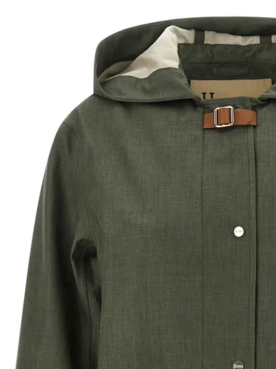 Herno Technical Linen Blend Raincoat In Olive Green