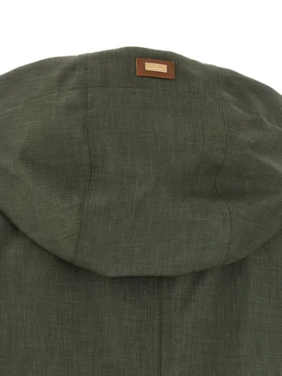 Herno Technical Linen Blend Raincoat In Olive Green