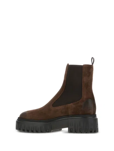 Hogan Chunky Platform Ankle Boots With Elastic Panels In Brown