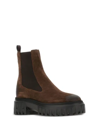 Hogan Chunky Platform Ankle Boots With Elastic Panels In Brown