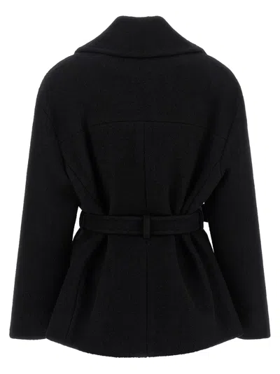 Balmain Short Wool Wrap Coat In Black