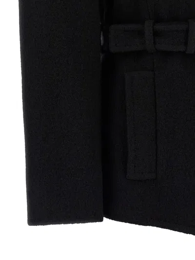 Balmain Short Wool Wrap Coat In Black