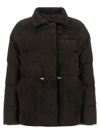 Kiton Down Jacket Long Sleeves Drawstring Collar Pocket In Brown