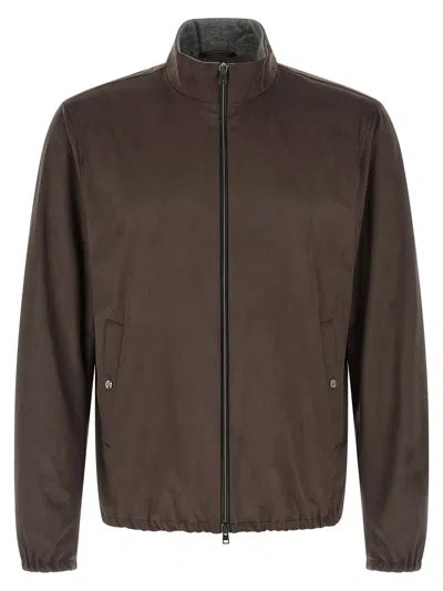 Herno Suede-effect Polyester Jacket In Brown