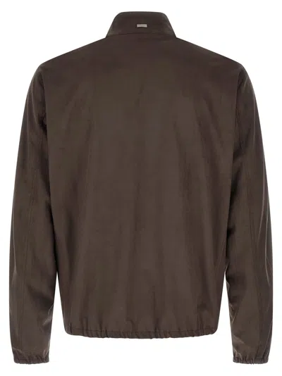 Herno Suede-effect Polyester Jacket In Brown