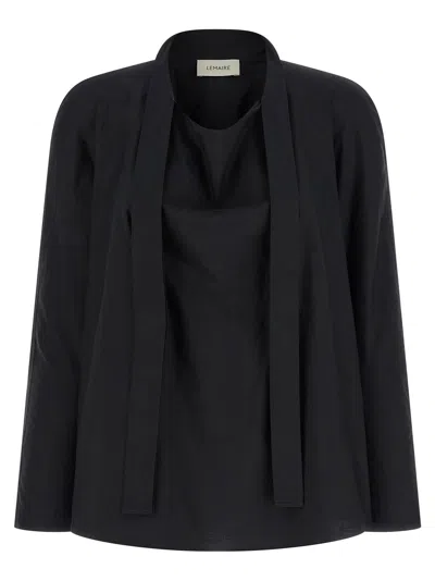 Lemaire Cotton-silk Blend With Knotted Scarf Blouse In Black