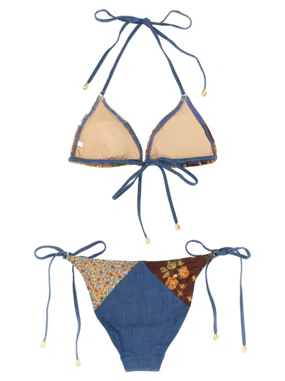 Zimmermann Cotton Patchwork Bikini In Blue