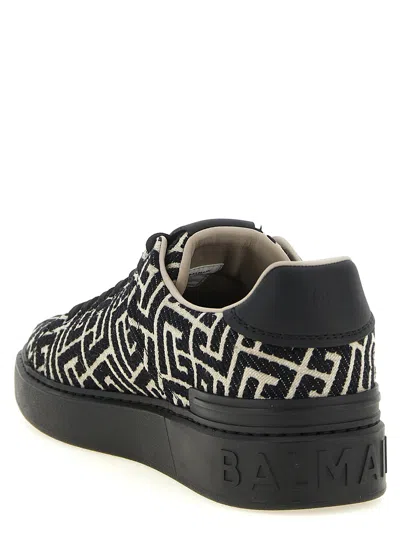 Balmain B-court Sneakers In Leather And Monogram Jacquard In Black