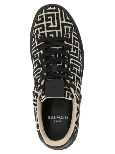 Balmain B-court Sneakers In Leather And Monogram Jacquard In Black