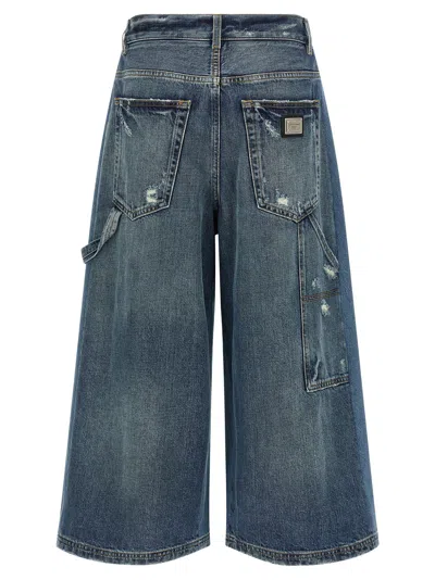 Dolce & Gabbana Patchwork Denim Bermuda Shorts In Blue