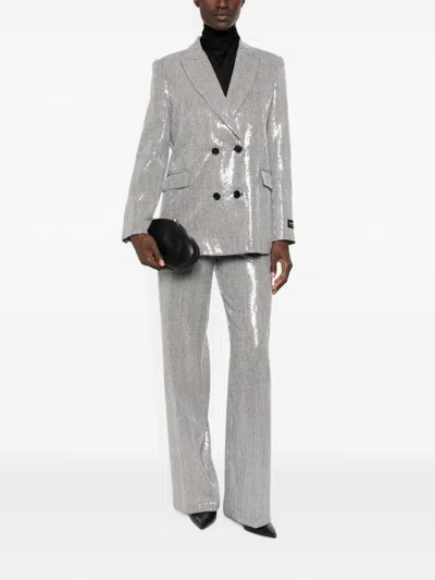 Ermanno Firenze Sequin-embellished Houndstooth Blazer In Silver
