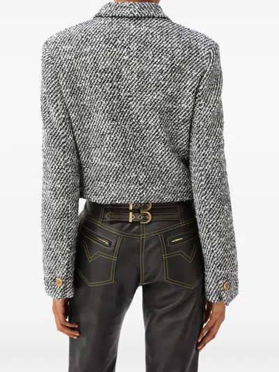 Versace Wool Boucle Jacket Contrast Buttons Cropped In Gray