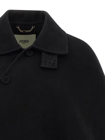 Fendi Double Wool Cape In Black
