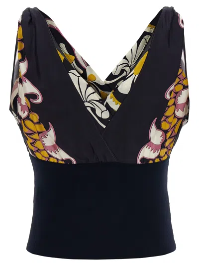 Tory Burch Printed Silk Blouse In Black