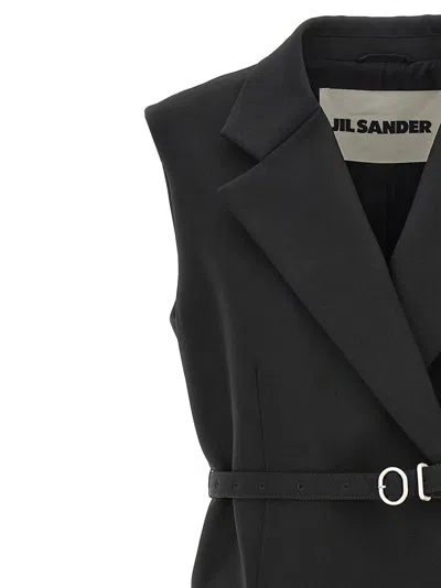 Jil Sander Double-breasted Wool Vest In Black