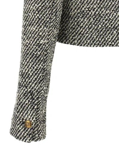 Versace Wool Boucle Jacket Contrast Buttons Cropped In Black