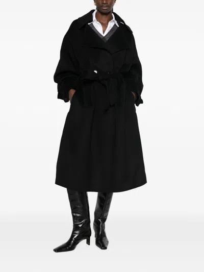 032c Double-breasted Wool Blend Coat In Black