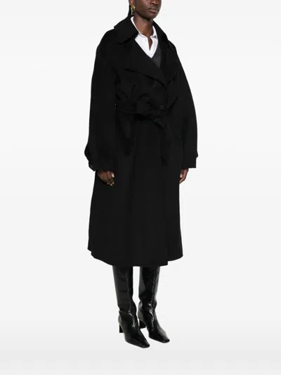 032c Double-breasted Wool Blend Coat In Black