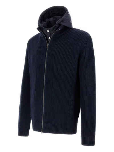 Herno Wool-blend Hooded Sweatshirt In Navy
