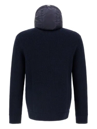 Herno Wool-blend Hooded Sweatshirt In Navy