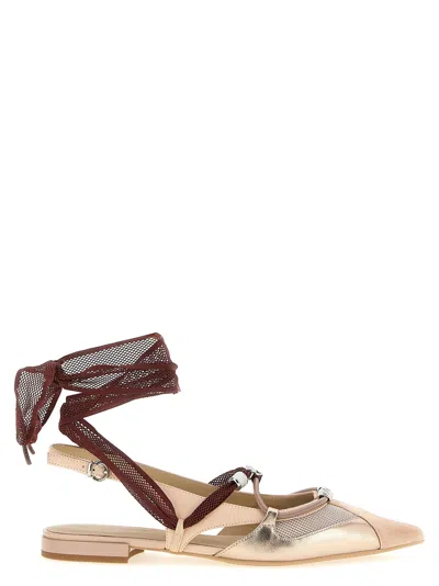 Pinko Gianira 30 Slingback Ballerinas In Leather And Mesh In Neutral