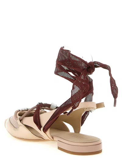 Pinko Gianira 30 Slingback Ballerinas In Leather And Mesh In Neutral