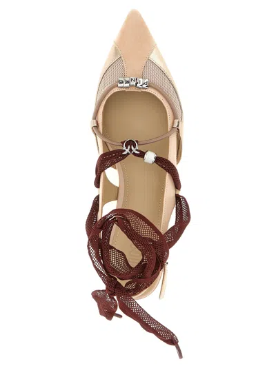 Pinko Gianira 30 Slingback Ballerinas In Leather And Mesh In Neutral