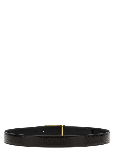Tom Ford Reversible Python-print Leather Belt In Black