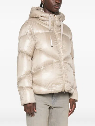 Herno Quilted Long-sleeve Down Jacket In Beige