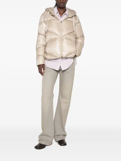 Herno Quilted Long-sleeve Down Jacket In Beige