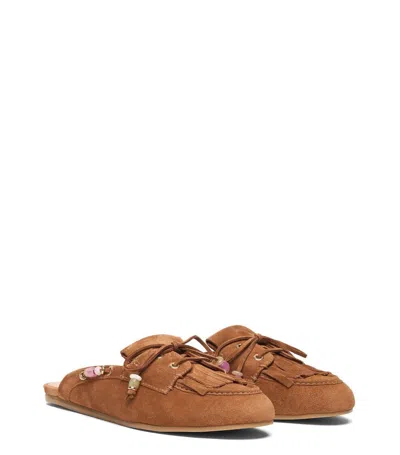 Stuart Weitzman Suede Tassel Mule Mule In Brown