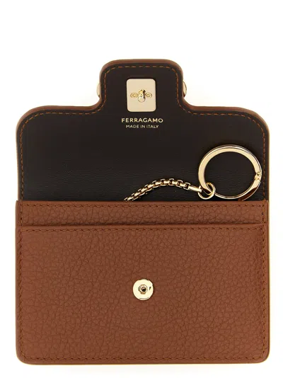 Ferragamo Gancini Card Case In Tan