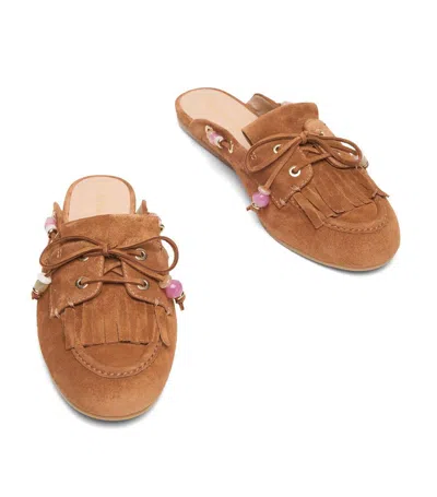 Stuart Weitzman Suede Tassel Mule Mule In Brown