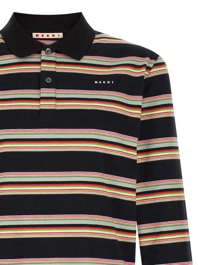 Marni Multicolor-striped Polo In Black