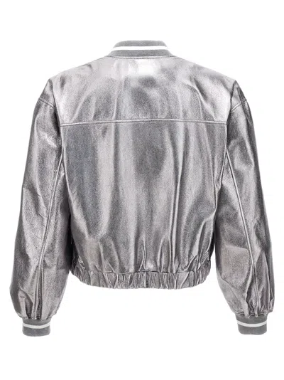 Brunello Cucinelli Laminated Leather Bomber Jacket In Silver
