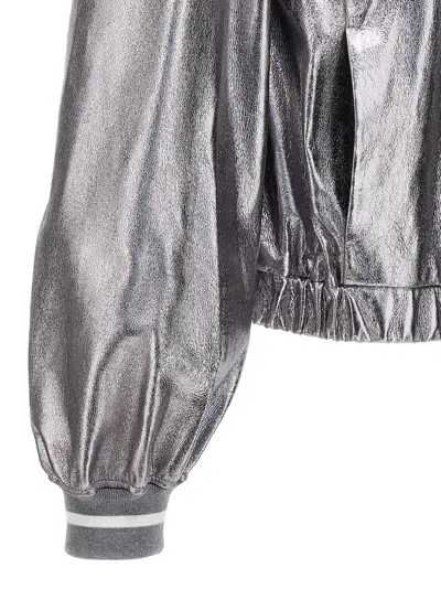 Brunello Cucinelli Laminated Leather Bomber Jacket In Silver