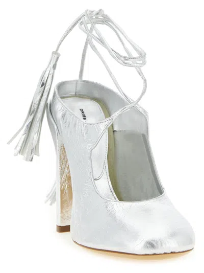 Dries Van Noten Craquelé-effect Laminated Leather Heel In Silver
