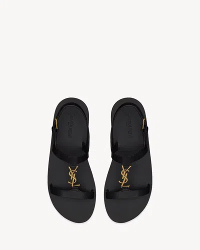 Saint Laurent Cassandre Leather Sandal In Black