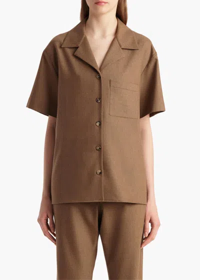 Khaite Wool-blend Button-front Overshirt In Caramel