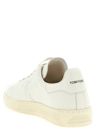 Tom Ford Perforated-logo Leather Sneakers In White