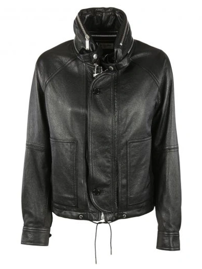 Shop Saint Laurent Cropped Leather Jacket In Black