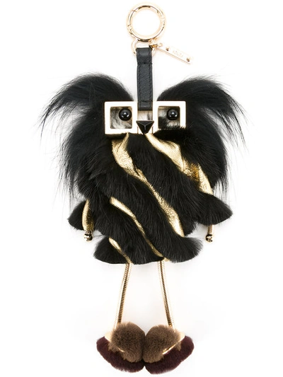 Fendi Faces Hypnoteyes Genuine Fur Bag Charm With Slippers - Metallic In Na