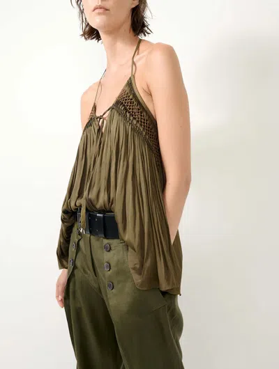 Barbara Bui Macramé Halter Tank Top In Olive